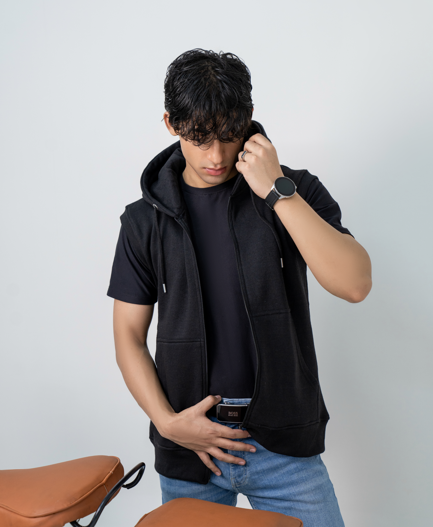 Black Sleeveless Hoodie