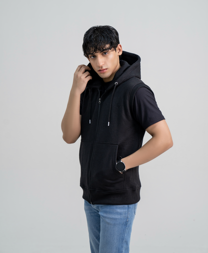 Black Sleeveless Hoodie