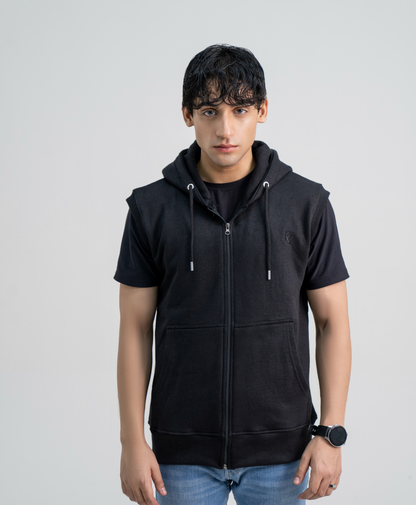 Black Sleeveless Hoodie