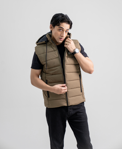 Brown Sleeveless Puffer Jacket
