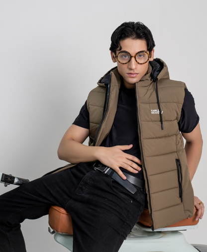 Brown Sleeveless Puffer Jacket