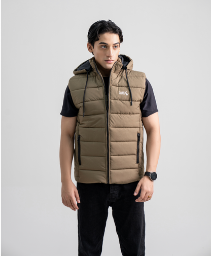 Brown Sleeveless Puffer Jacket
