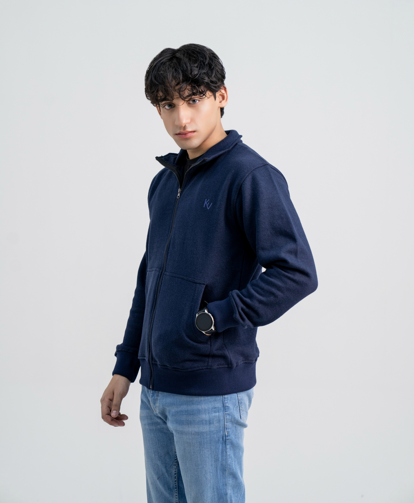 Navy Blue Full Sleeve Zipper