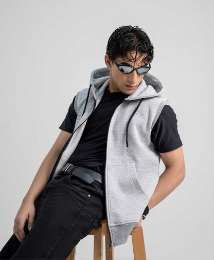 Grey Sleeveless Hoodie