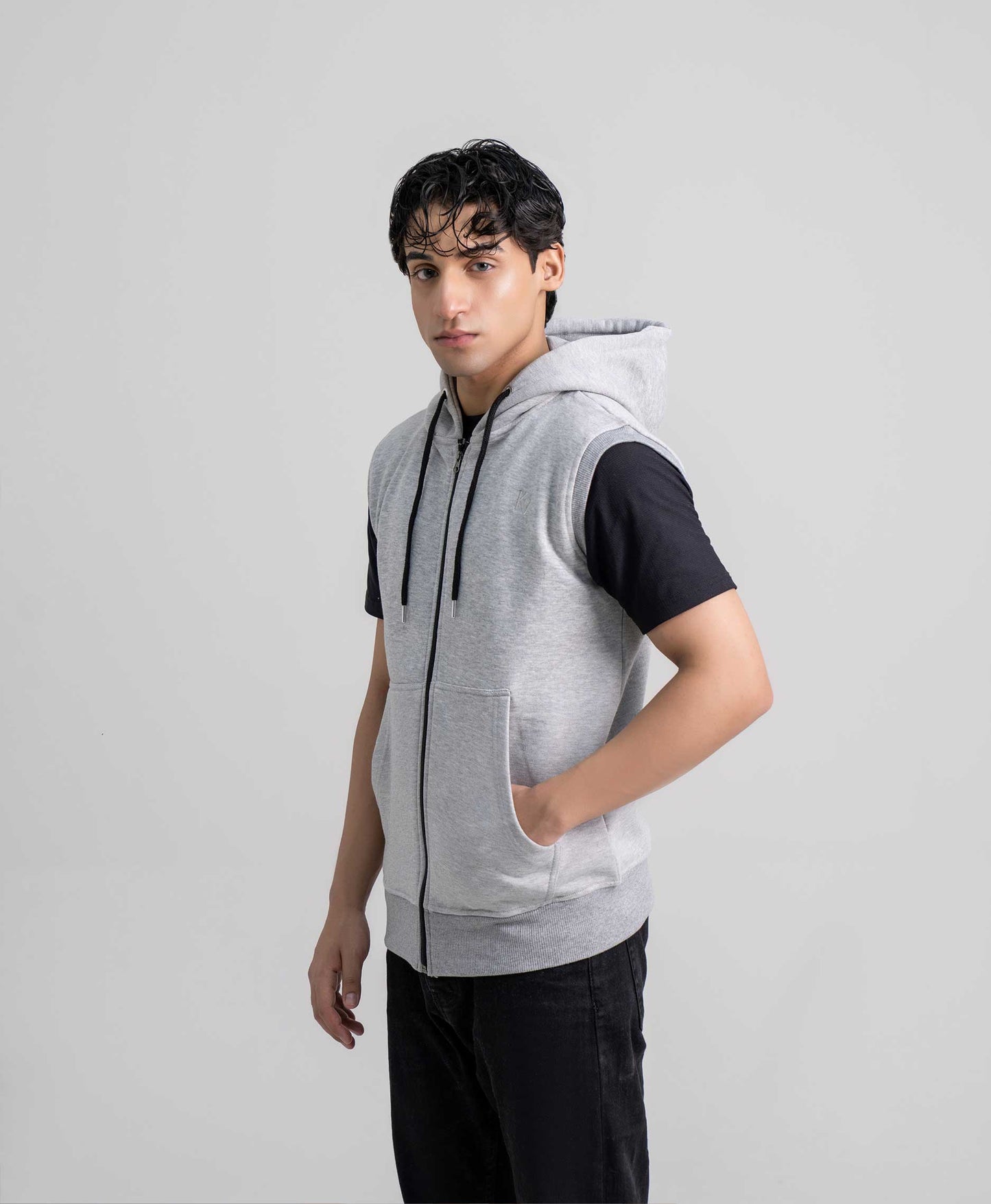 Grey Sleeveless Hoodie