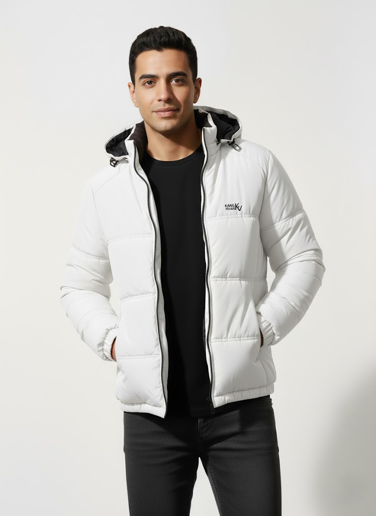Ash White Full Sleeves Puffer Jacket