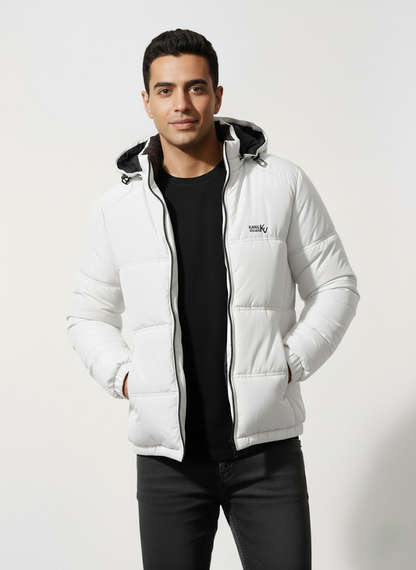 Ash White Full Sleeves Puffer Jacket