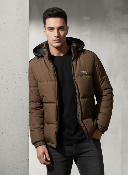 Dark Brown Full Sleeves Puffer Jacket