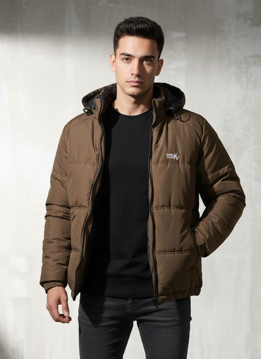 Dark Brown Full Sleeves Puffer Jacket