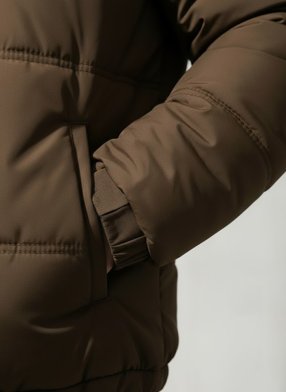 Dark Brown Full Sleeves Puffer Jacket